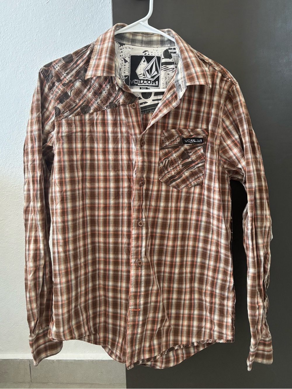 Volcom Men's Plaid Button-Down Shirt - Brown/Tan - Size Medium